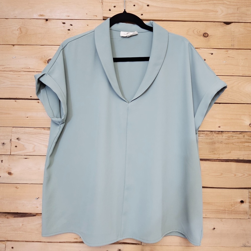 MELLODAY Pale Blue V-Neck Short Sleeve Blouse